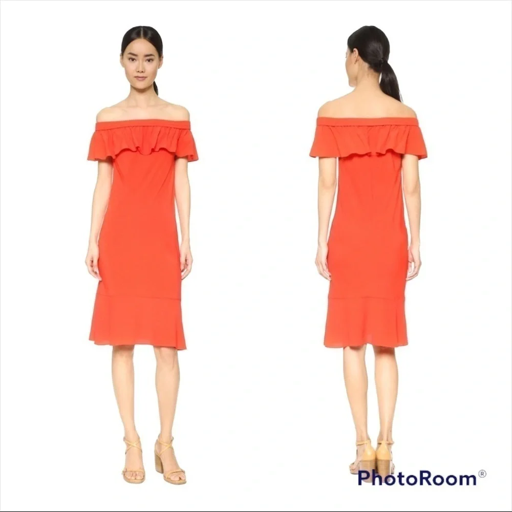 Veronica Beard Oleta Off Shoulder Ruffle Midi Dress Orange Size 0